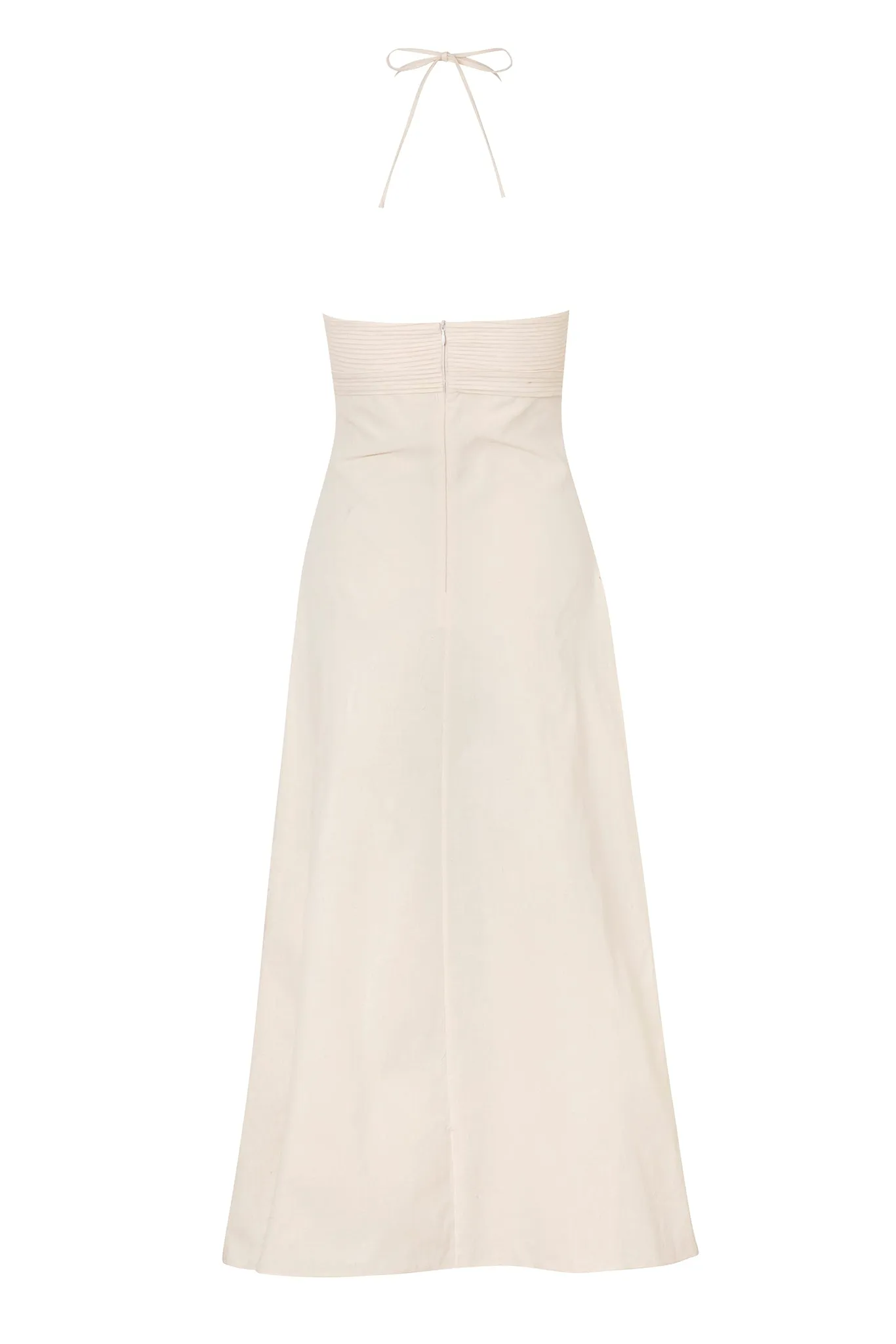 Acordeon Cotton Canvas Hand-Embroidered Maxi Dress / Ecru