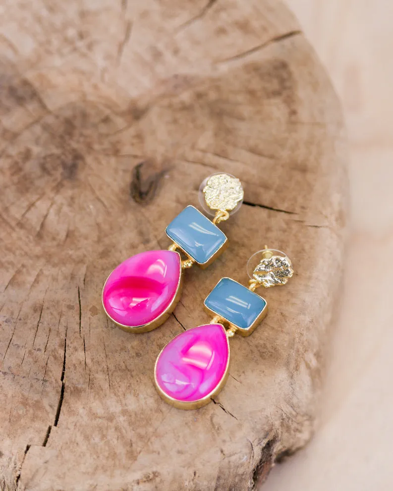 Bali Queen, Gemstone, chalcedony 2 tier earrings