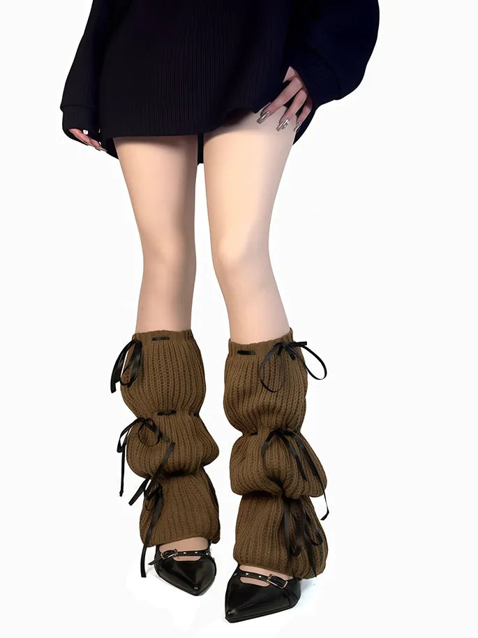 Black/Apricot/Brown Knit Leg Warmers