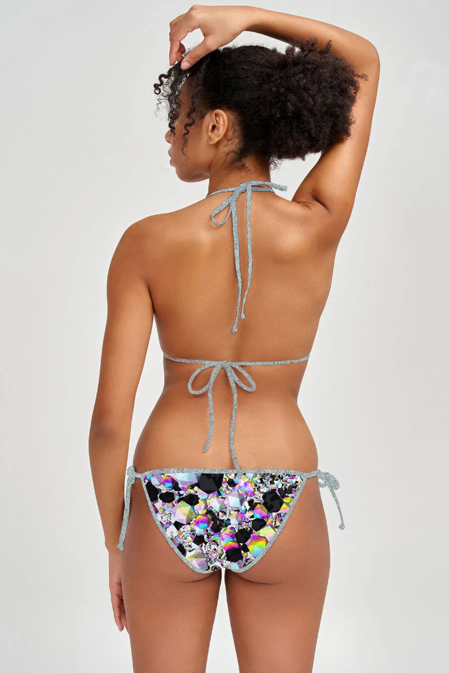 Brilliance Linda Grey Diamond Side Tie Cheeky Bikini Bottom - Women