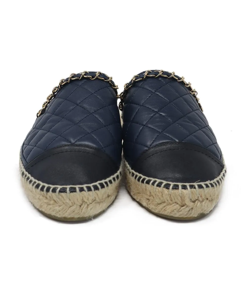 Chanel Navy & Black Espadrille Slides sz 8