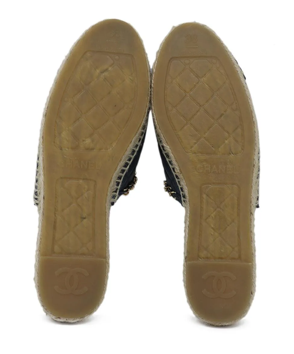 Chanel Navy & Black Espadrille Slides sz 8