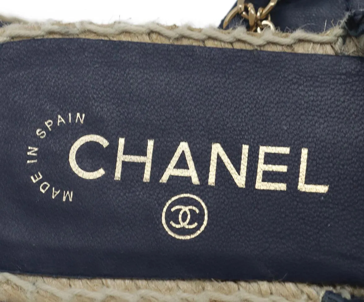 Chanel Navy & Black Espadrille Slides sz 8