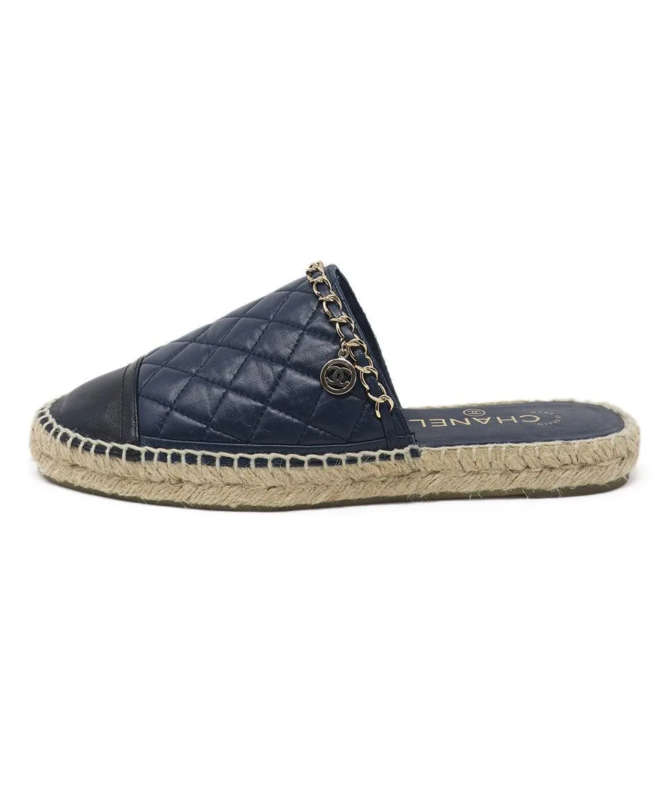 Chanel Navy & Black Espadrille Slides sz 8