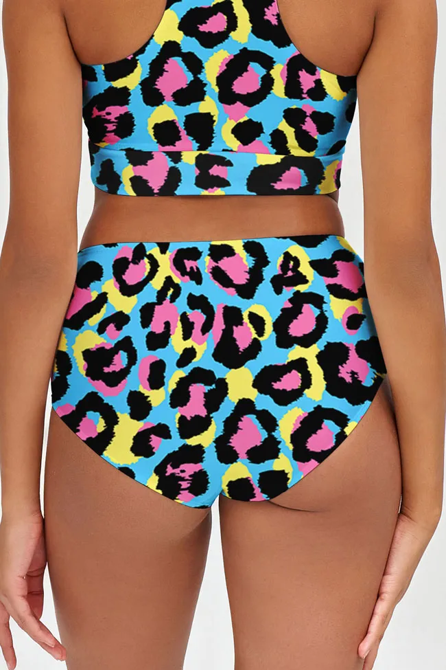 Chica Bomb Cara Blue Leopard High-Waist Hipster Bikini Bottom - Women