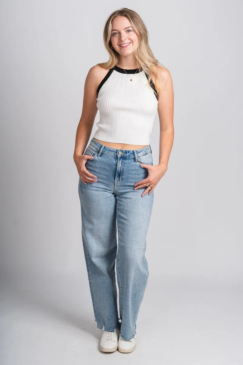 Contrast halter tank top white