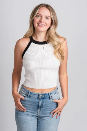 Contrast halter tank top white