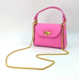 Cute leather handbag with 'Gucci' bee and studded detail on the side and crossbody strap