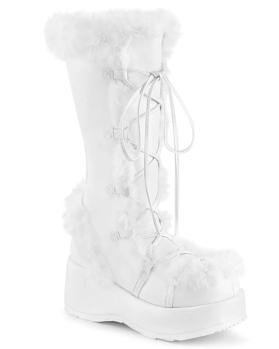 Demonia White Winter Solstice Faux Fur Boots