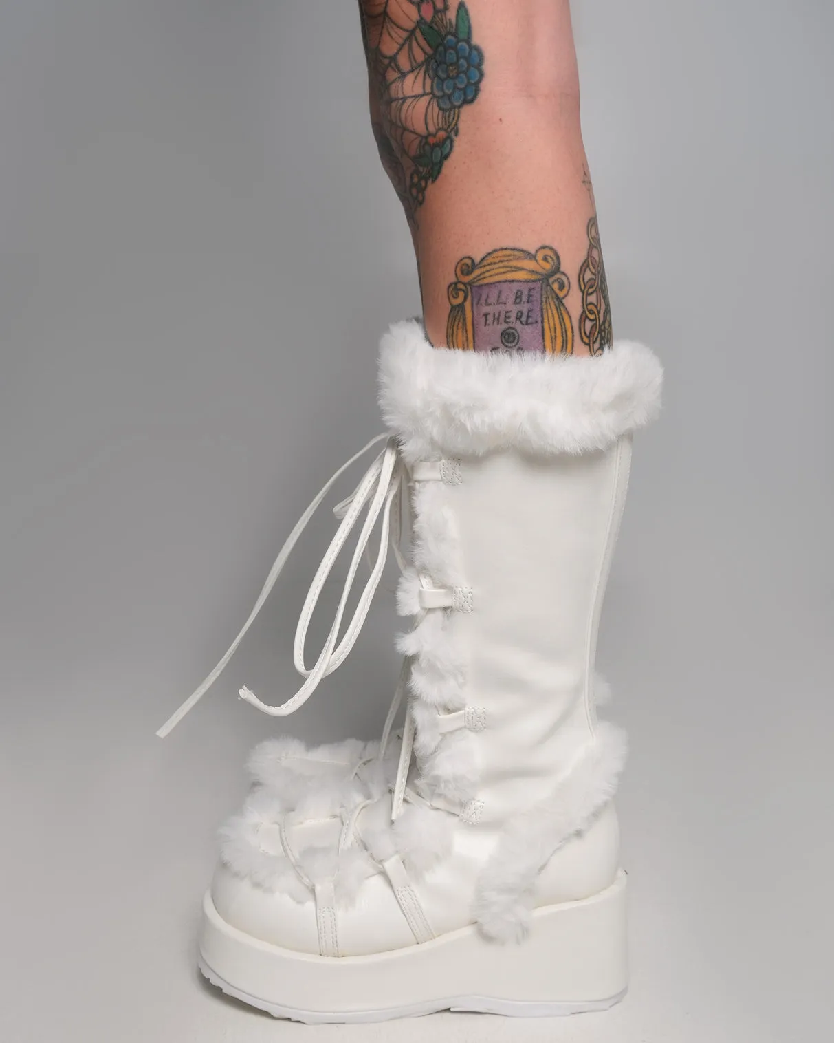 Demonia White Winter Solstice Faux Fur Boots