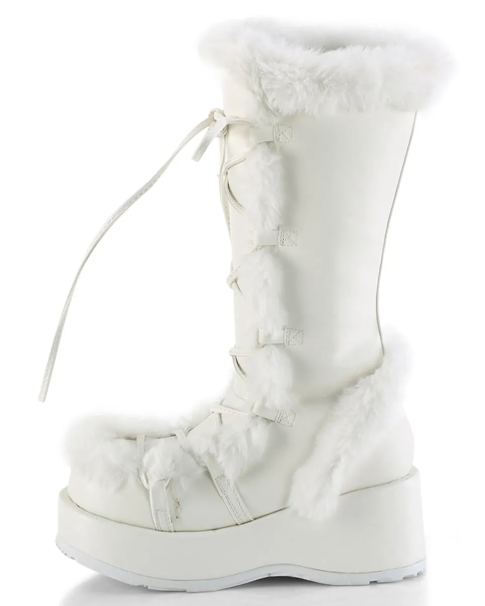 Demonia White Winter Solstice Faux Fur Boots