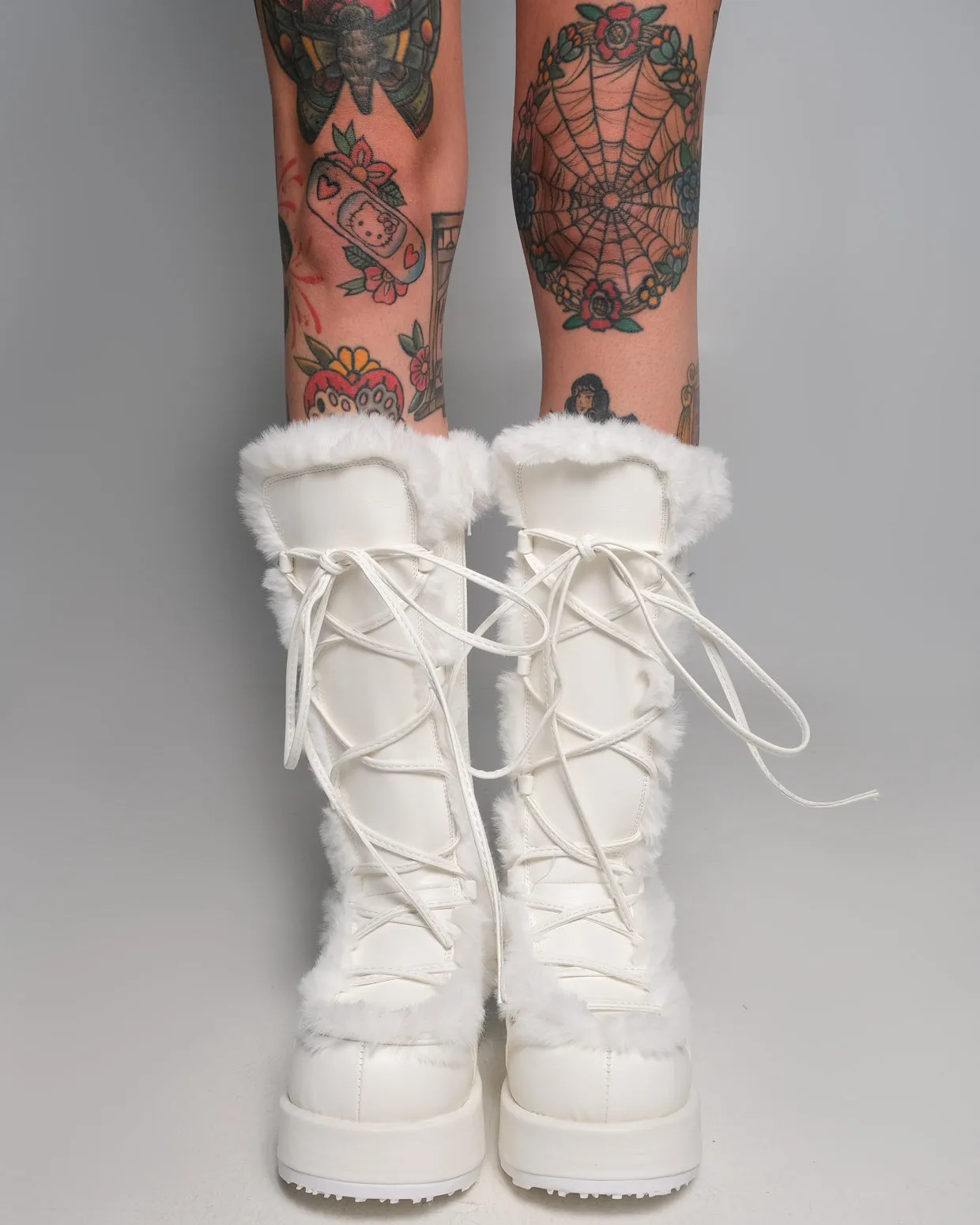Demonia White Winter Solstice Faux Fur Boots