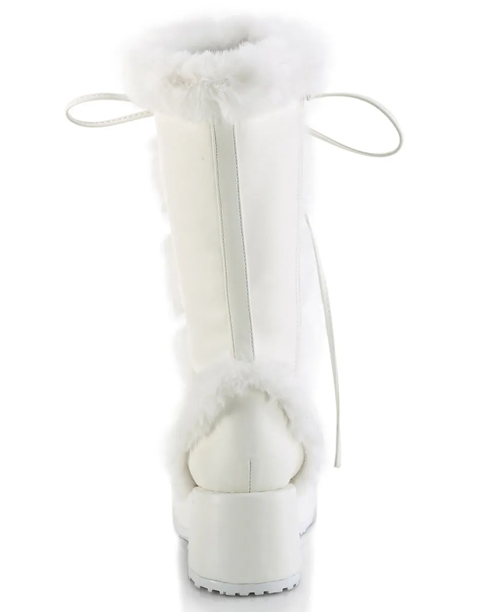 Demonia White Winter Solstice Faux Fur Boots