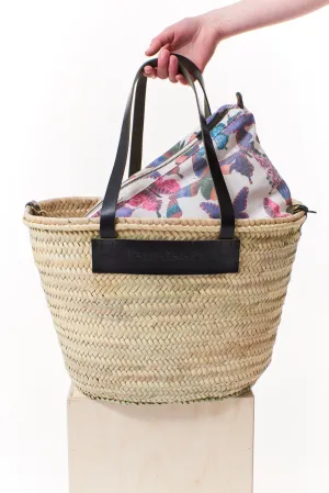 Desigual, Straw Tote with butterfly clutch and black leather trim