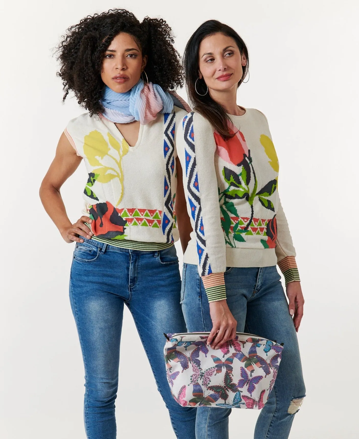 Desigual, Straw Tote with butterfly clutch and black leather trim