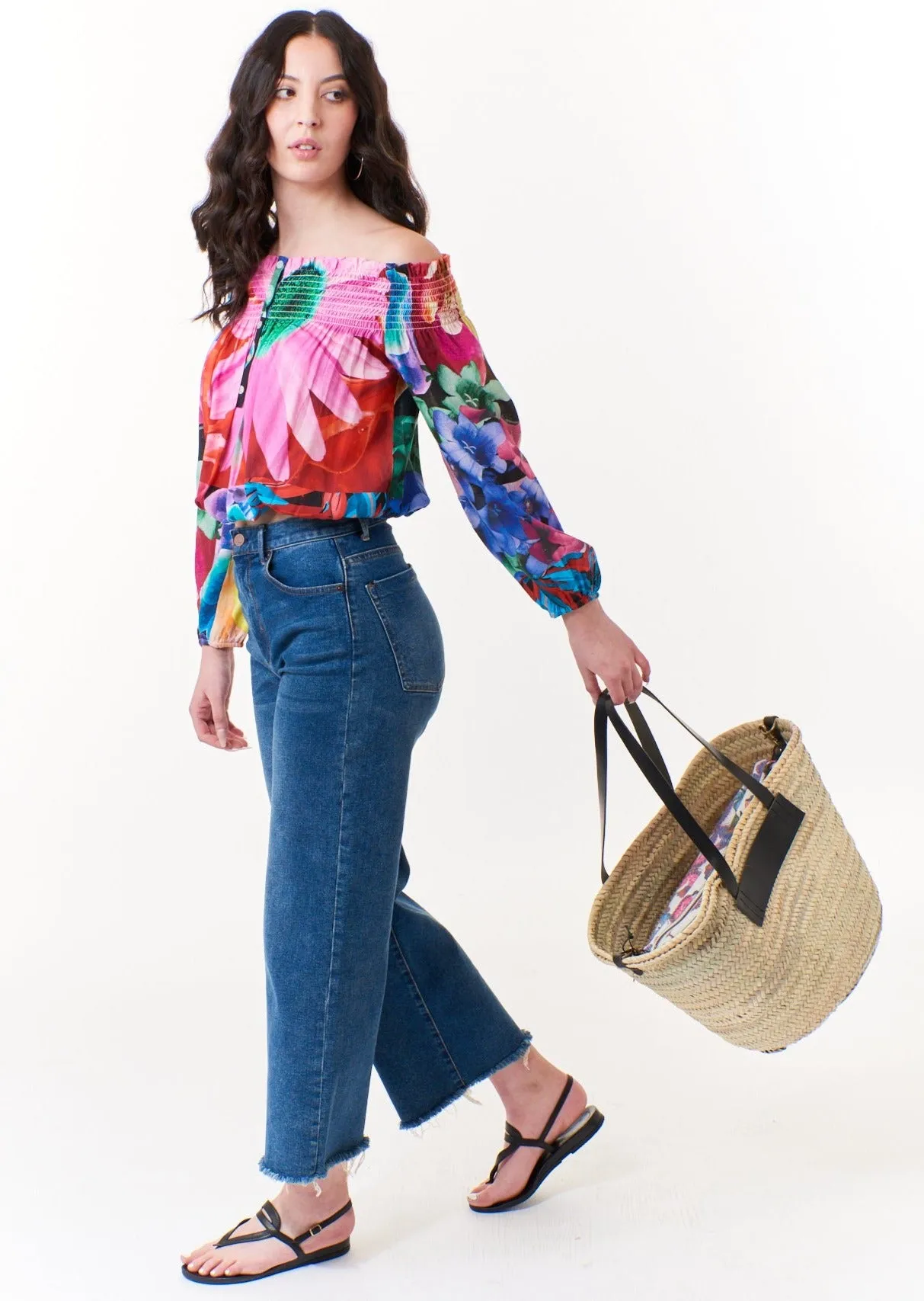 Desigual, Straw Tote with butterfly clutch and black leather trim