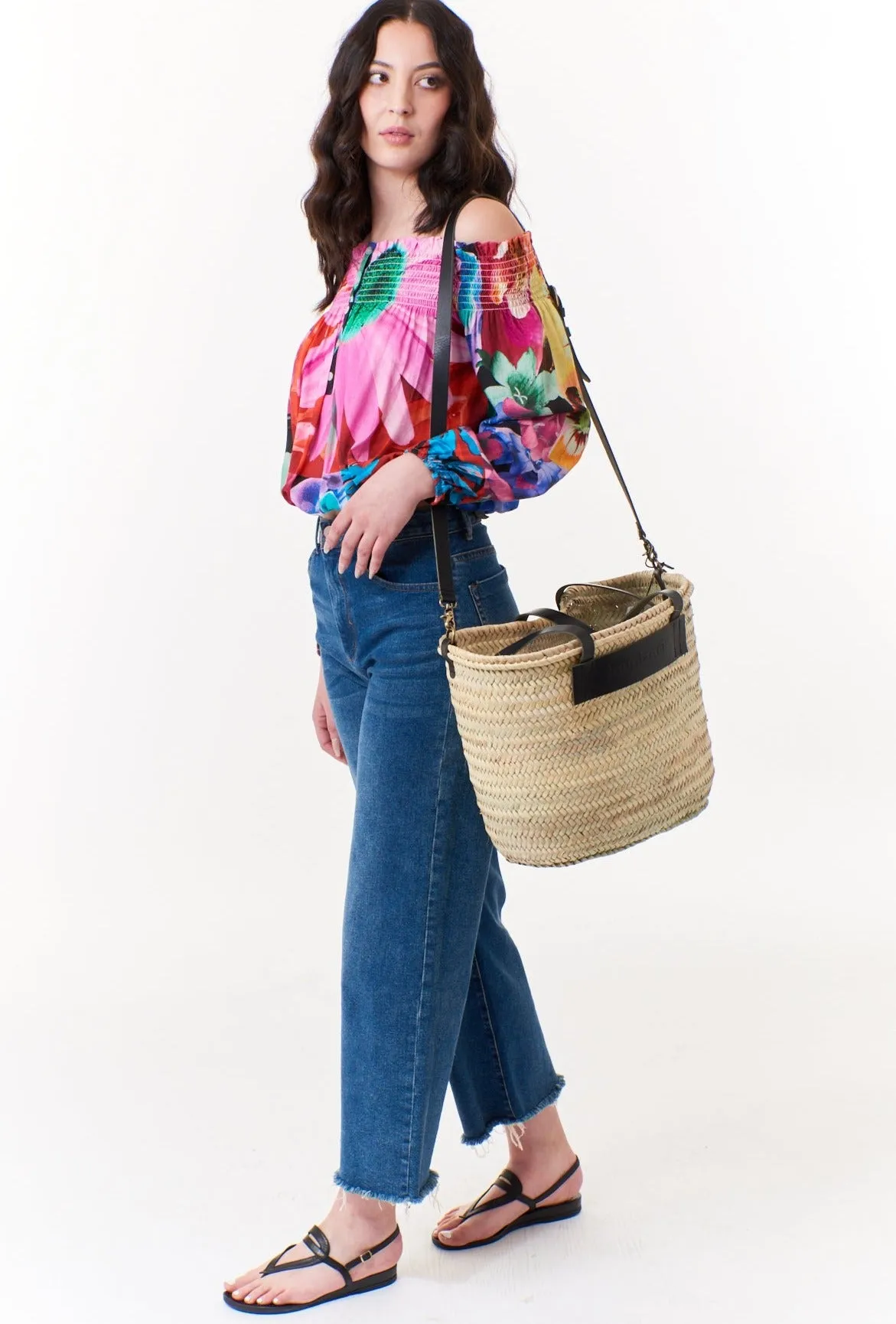 Desigual, Straw Tote with butterfly clutch and black leather trim