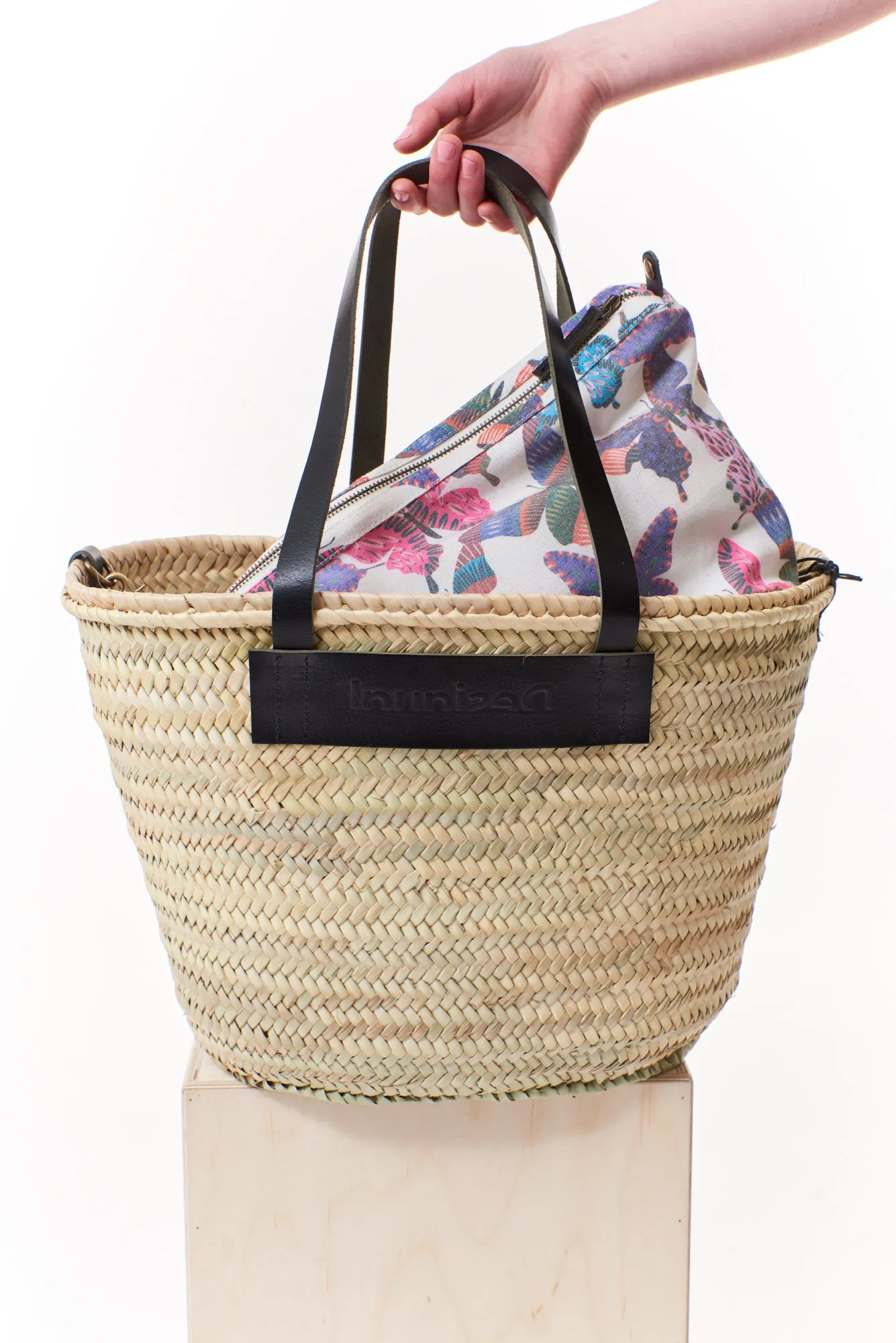 Desigual, Straw Tote with butterfly clutch and black leather trim