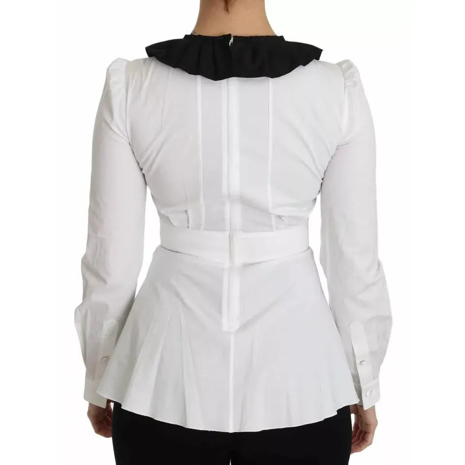 Dolce & Gabbana Black White Decorative Buttons Tops Shirt Blouse