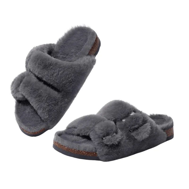 Double Strap Fuzzy Slippers – Adjustable Open Toe Comfort