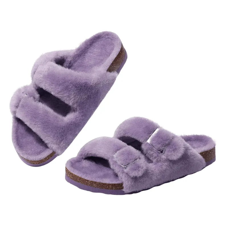 Double Strap Fuzzy Slippers – Adjustable Open Toe Comfort
