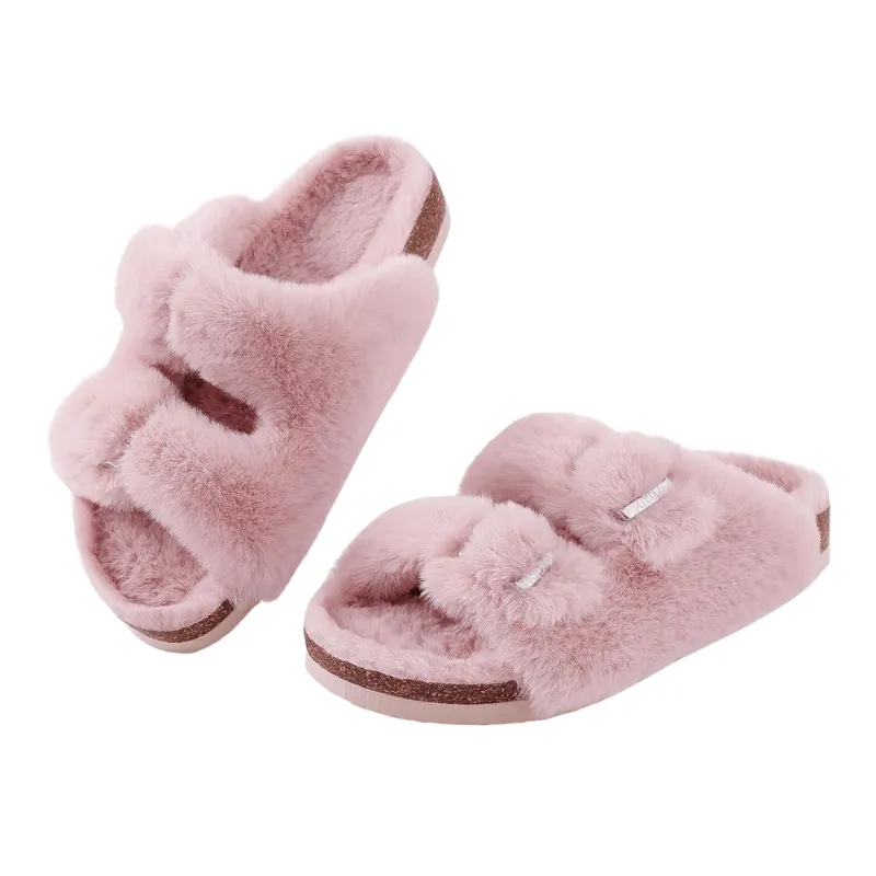 Double Strap Fuzzy Slippers – Adjustable Open Toe Comfort