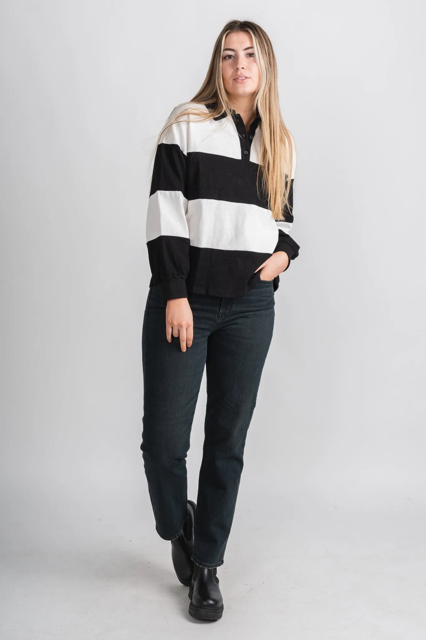 Ellanna striped polo top black/white
