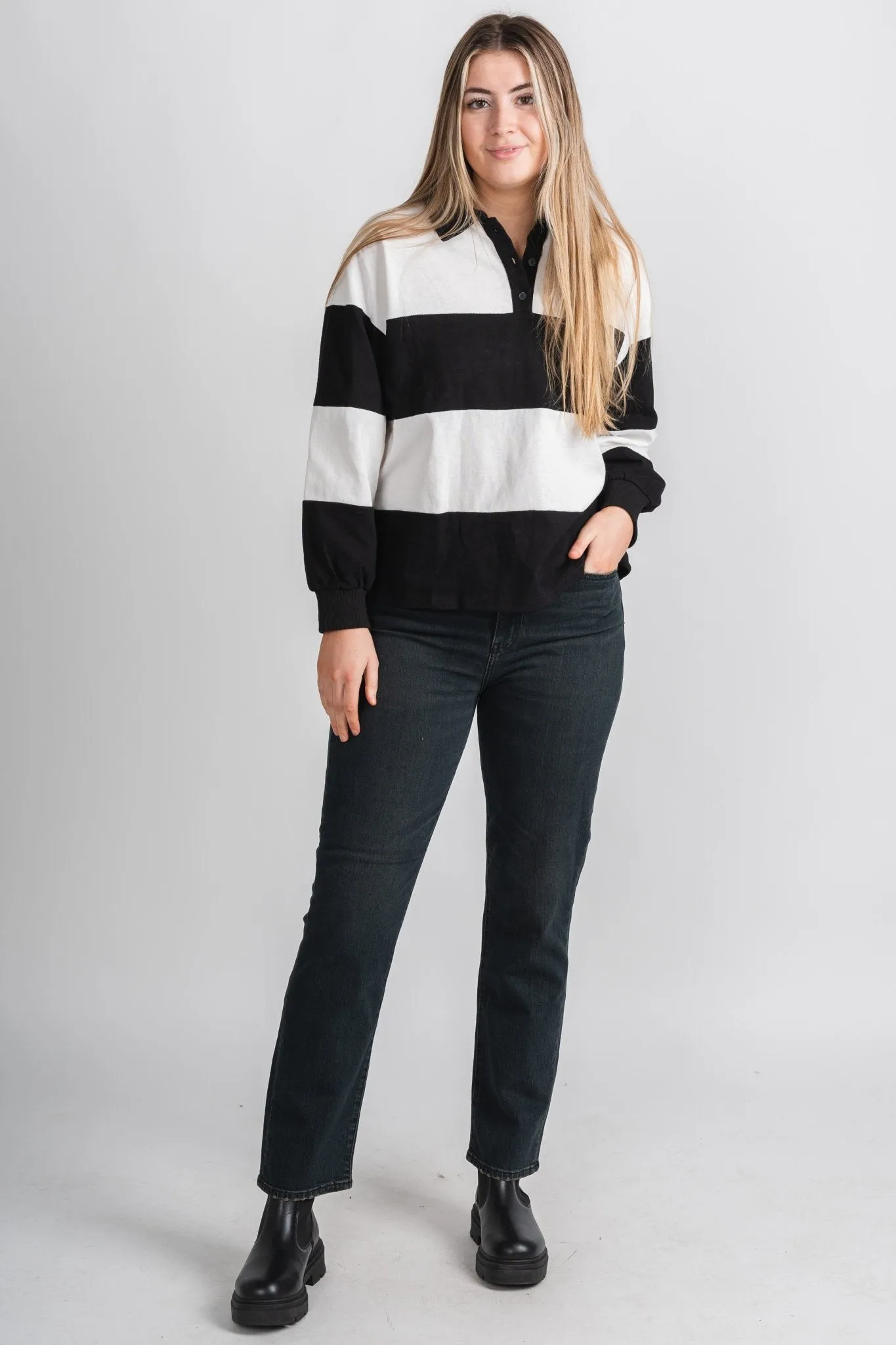 Ellanna striped polo top black/white