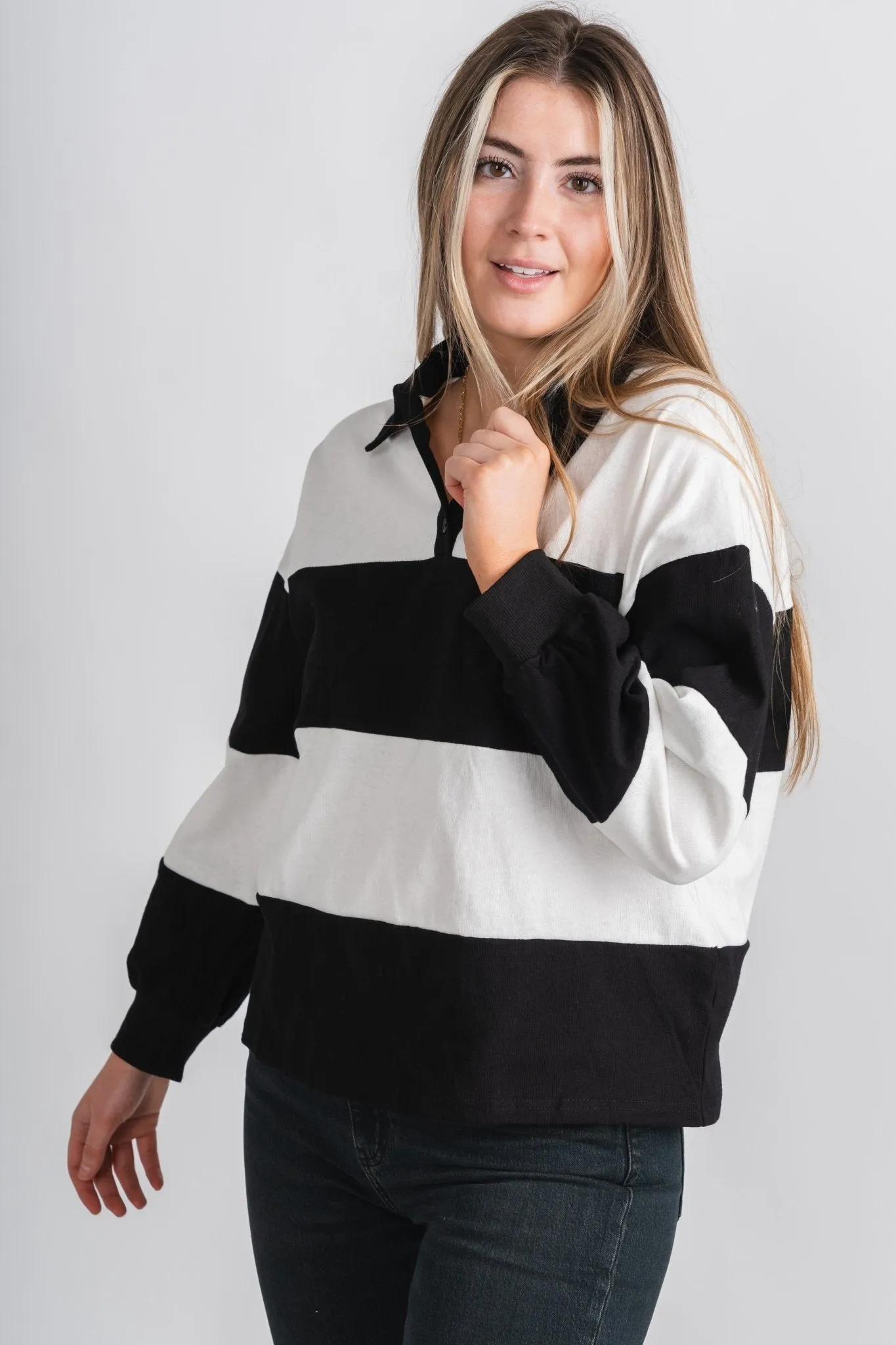 Ellanna striped polo top black/white