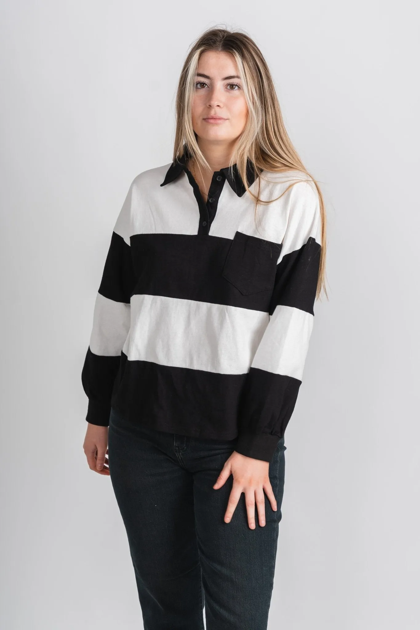 Ellanna striped polo top black/white
