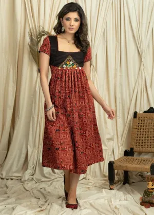 Exclusive Ajrakh dress with kutch mirror work combination