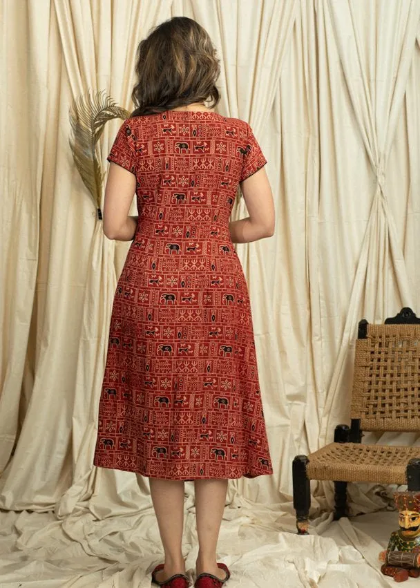 Exclusive Ajrakh dress with kutch mirror work combination