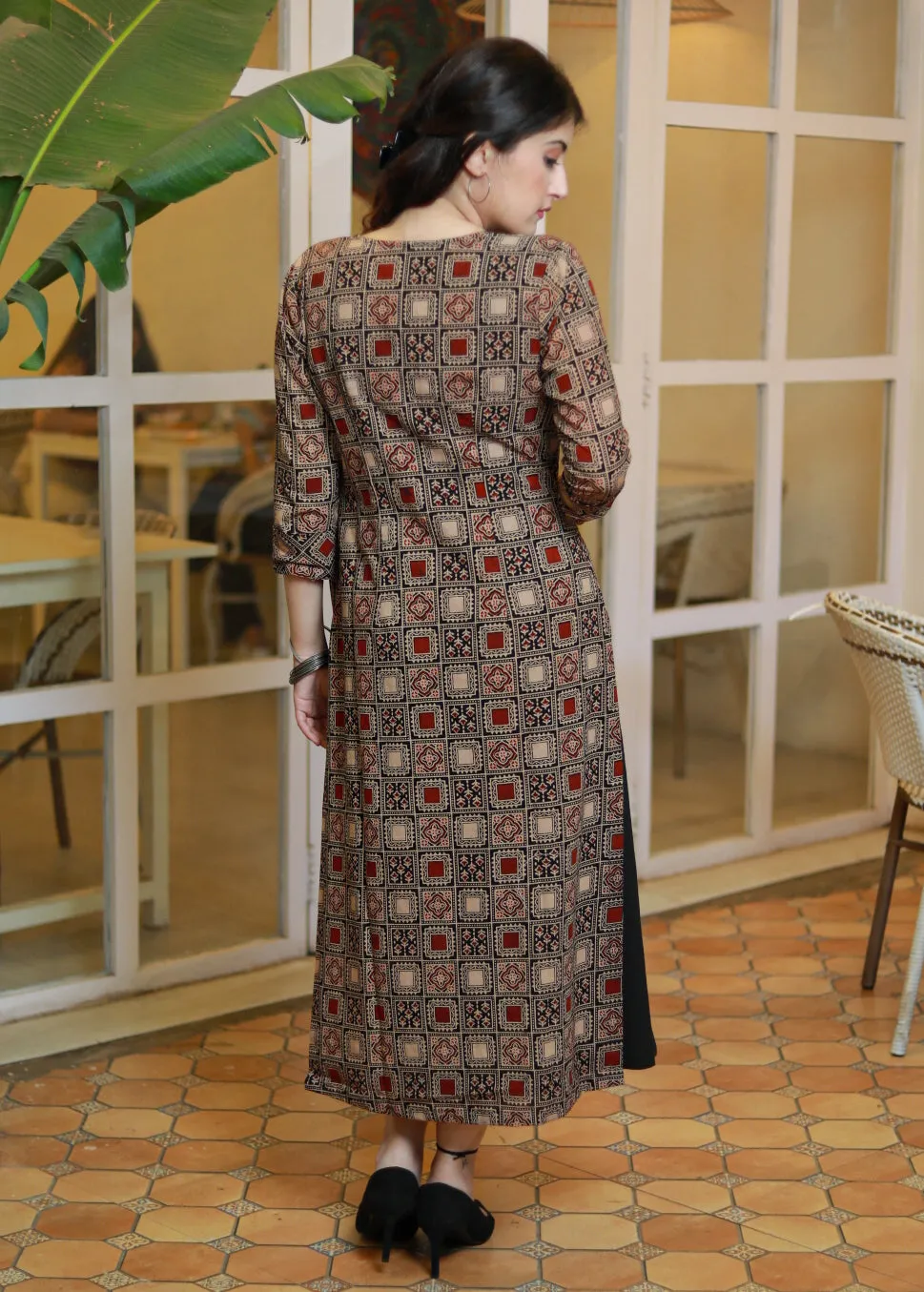 Exclusive Black Cotton Slip Dress with Ajrakh Jacket