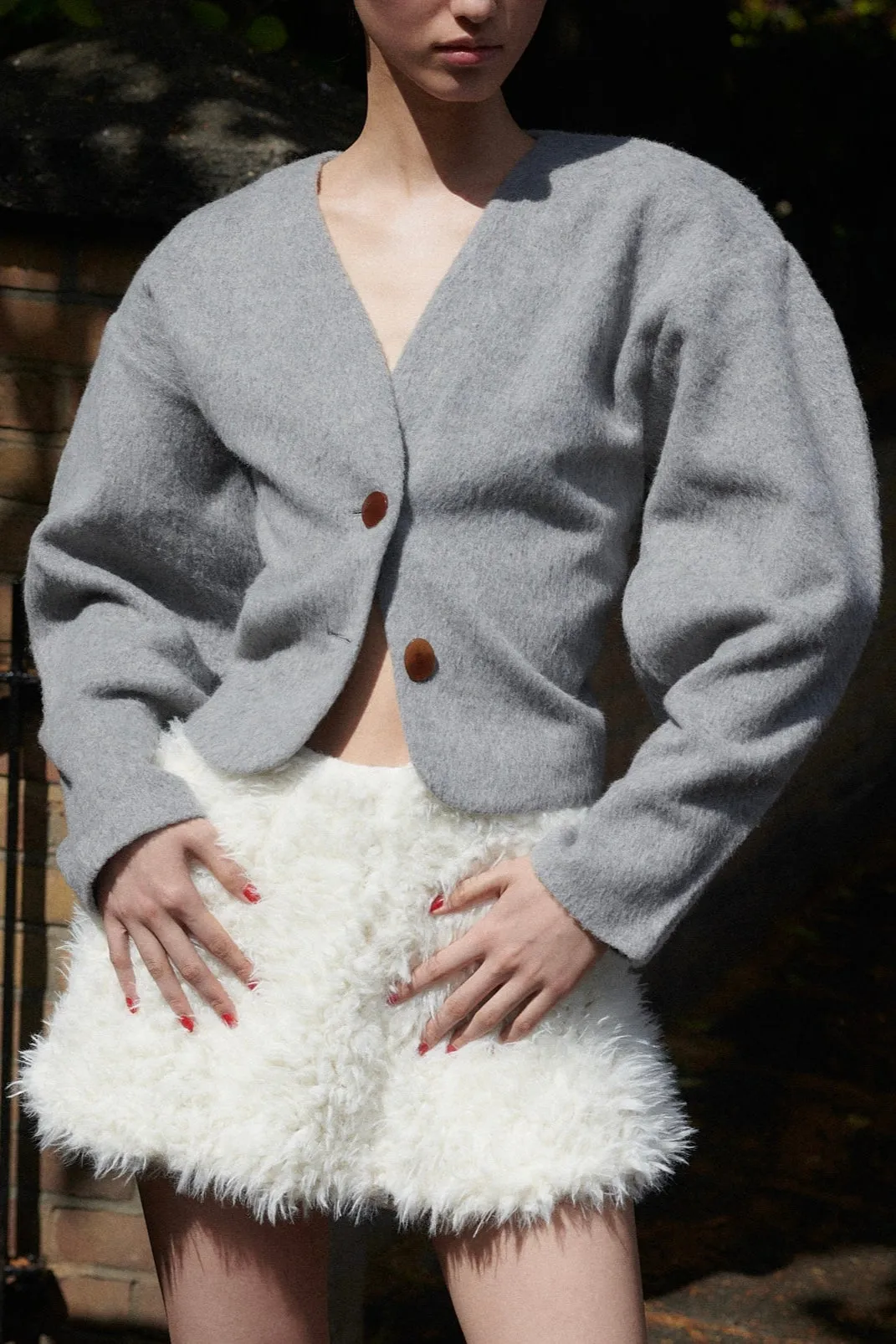 FAUX FUR LINED MINI SKIRT in IVORY