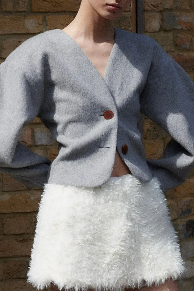 FAUX FUR LINED MINI SKIRT in IVORY