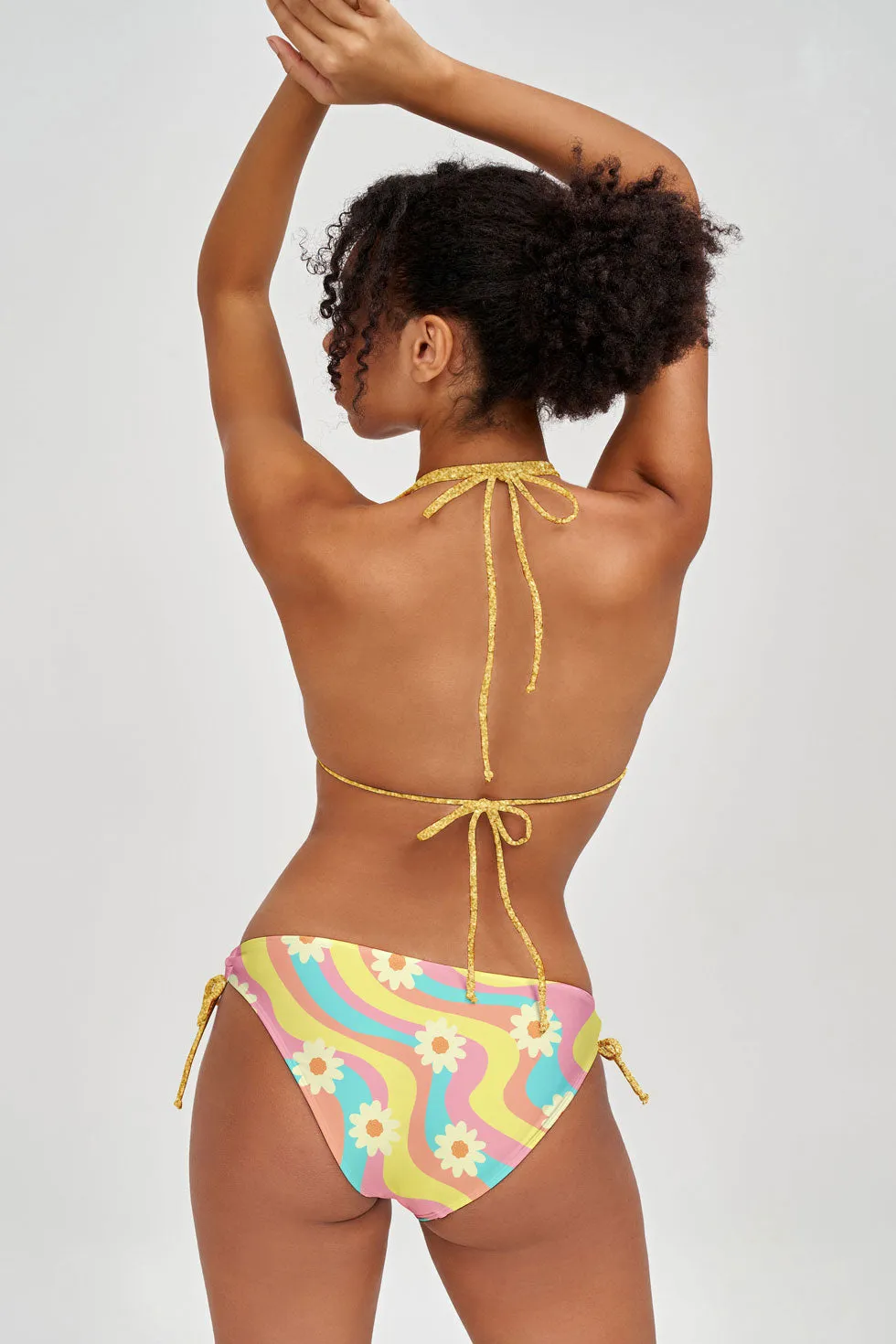 Festival Girl Sofia Yellow Print Tie Side Cheeky Bikini Bottom - Women