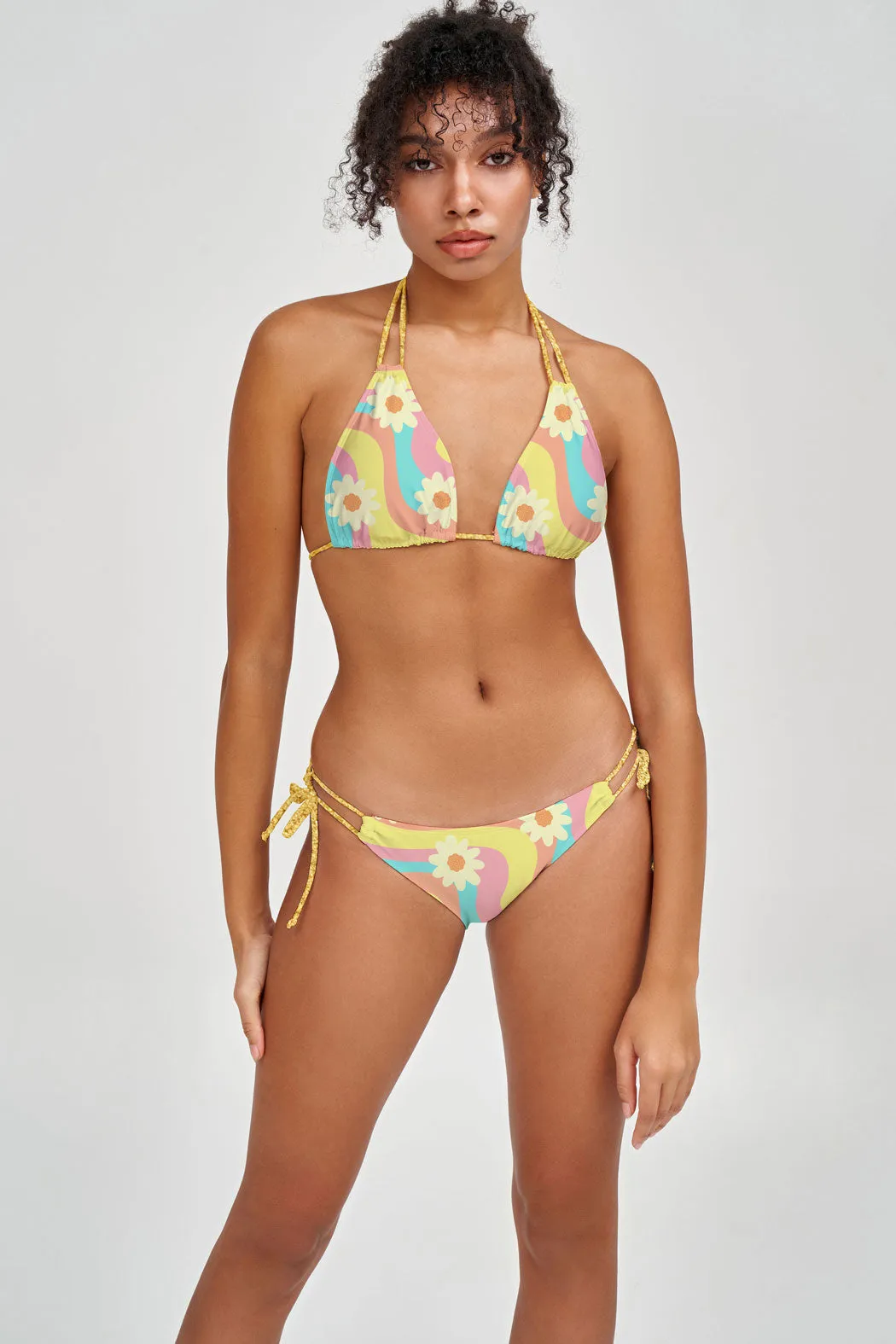 Festival Girl Sofia Yellow Print Tie Side Cheeky Bikini Bottom - Women
