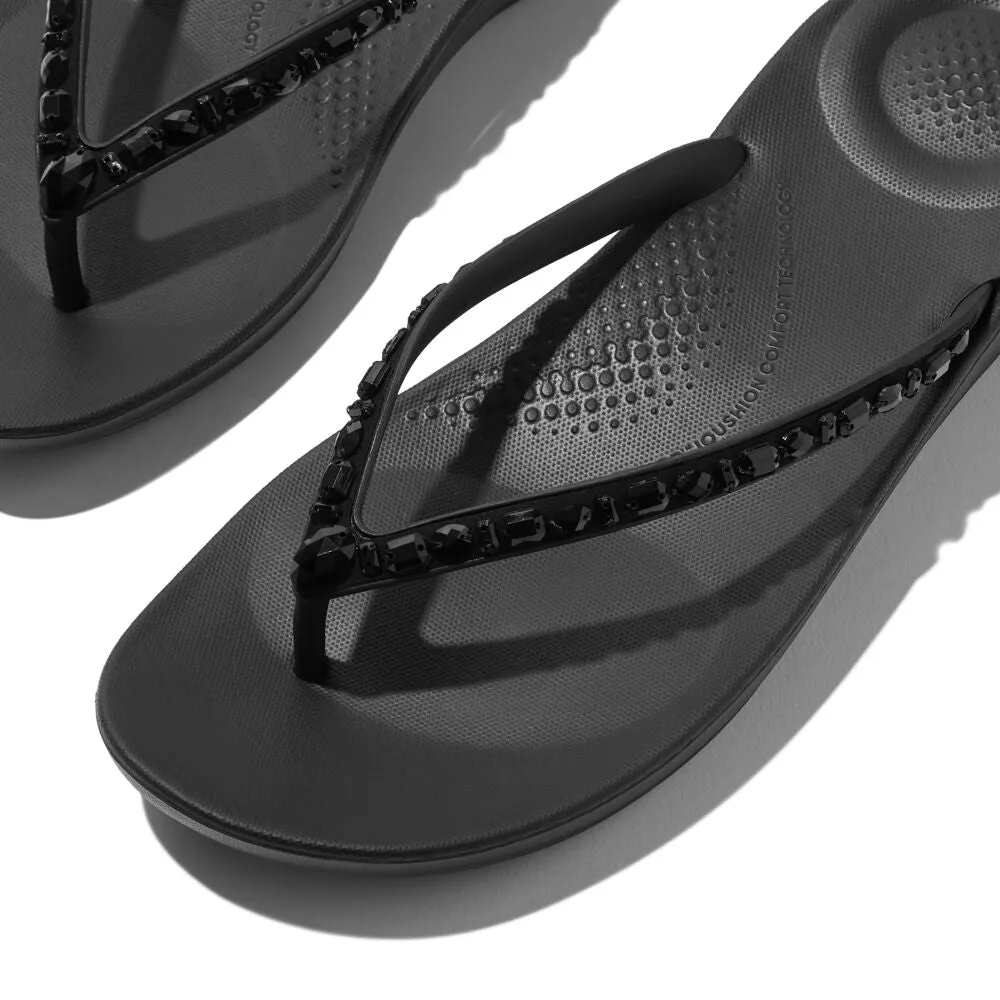 FitFlop Iqushion Multi Crystal Flip Flops Sandals - All Black