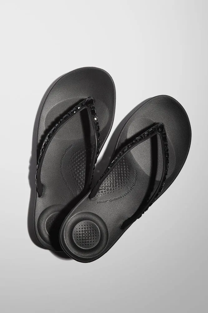 FitFlop Iqushion Multi Crystal Flip Flops Sandals - All Black