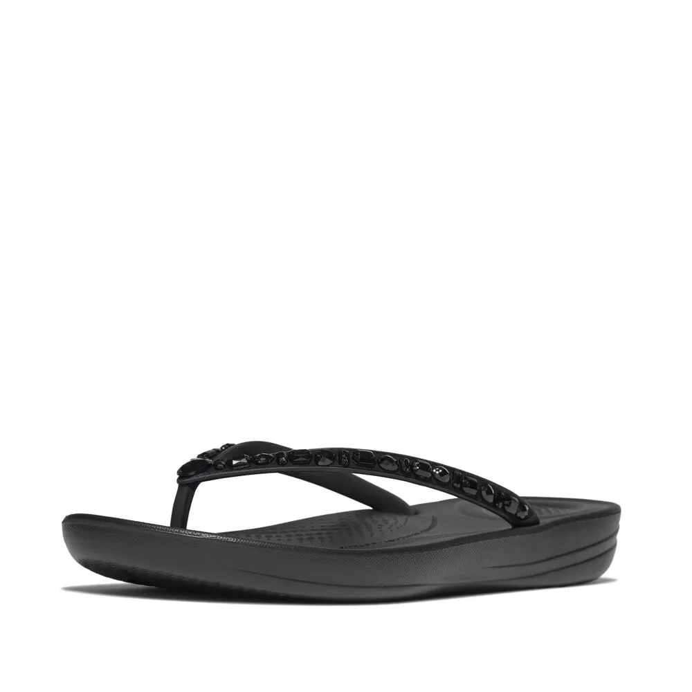 FitFlop Iqushion Multi Crystal Flip Flops Sandals - All Black