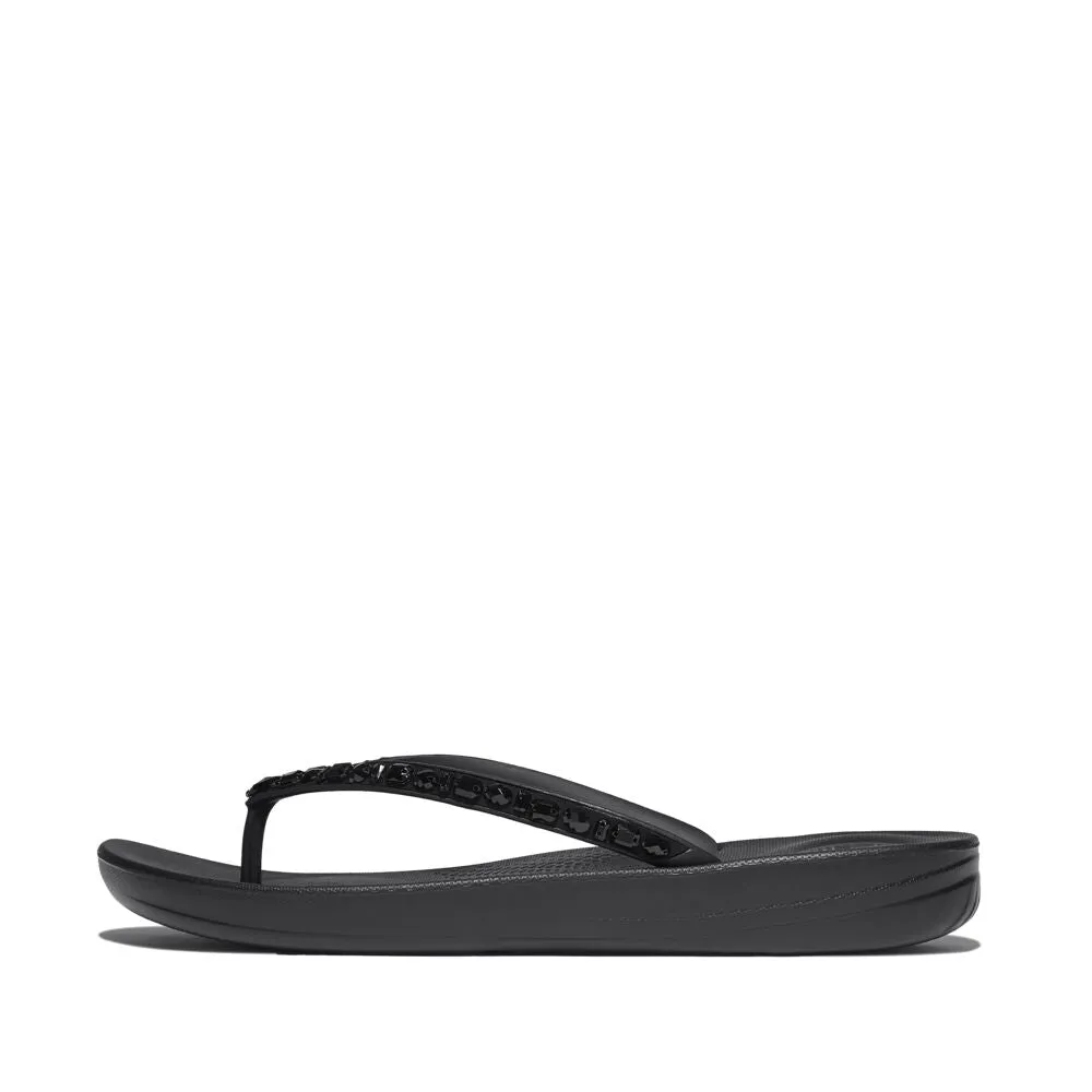 FitFlop Iqushion Multi Crystal Flip Flops Sandals - All Black