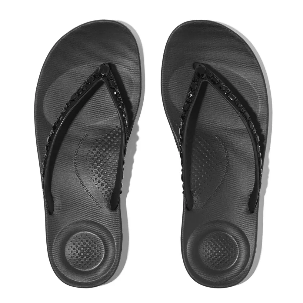 FitFlop Iqushion Multi Crystal Flip Flops Sandals - All Black