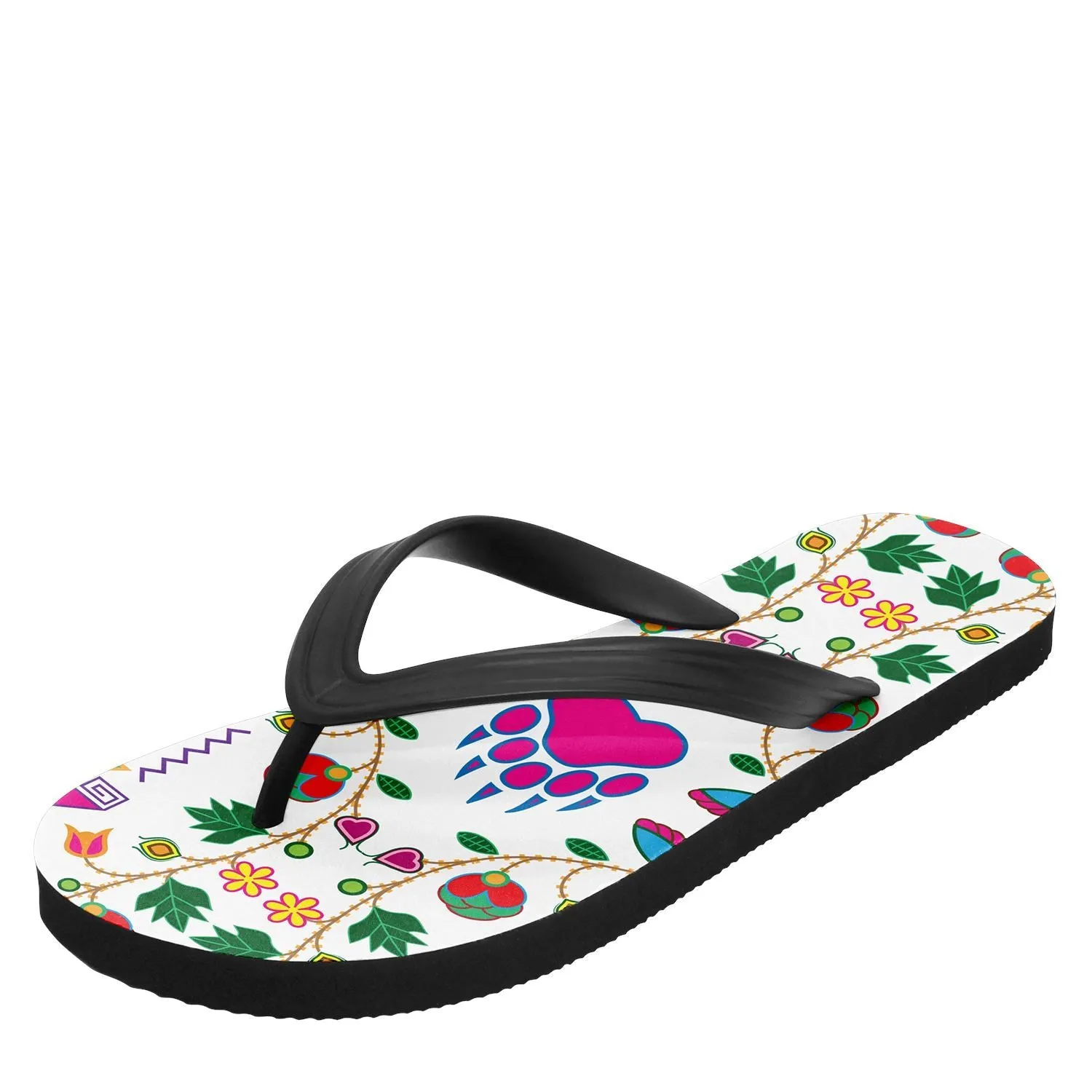 Geometric Floral Fall White Flip Flops