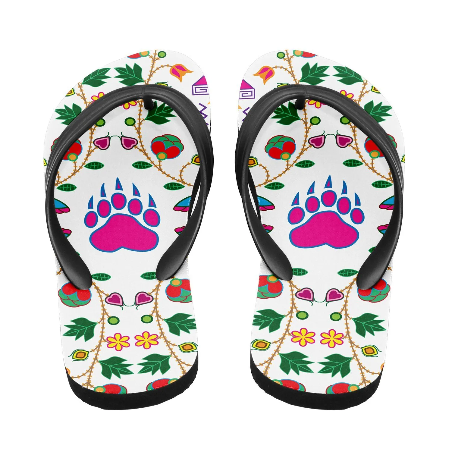 Geometric Floral Fall White Flip Flops