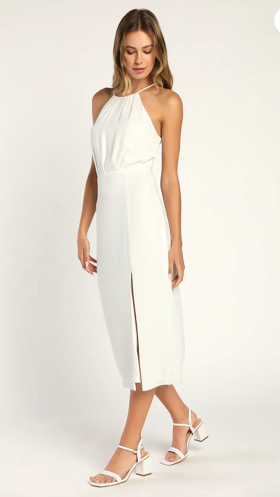 Halter Neck Sleeveless Midi Dress