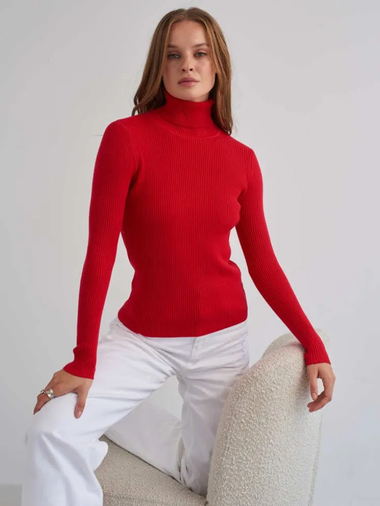 High-necked knitted pullover sweater for women OT