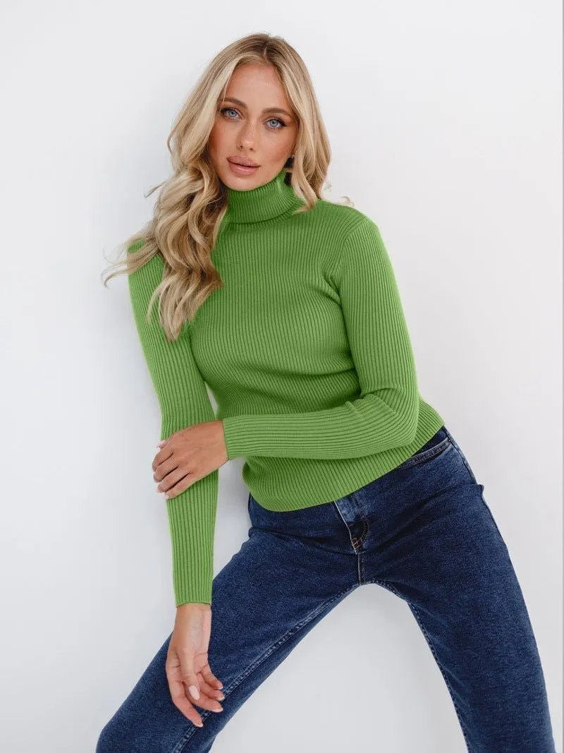 High-necked knitted pullover sweater for women OT