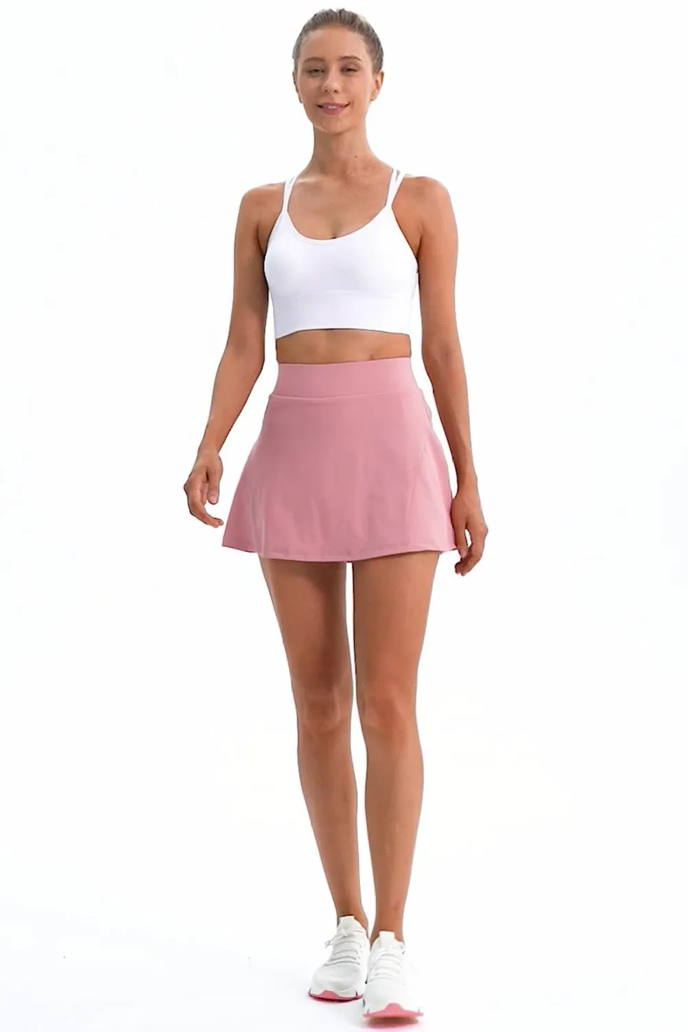 High Waist Back Pleated Sports Mini Skirt