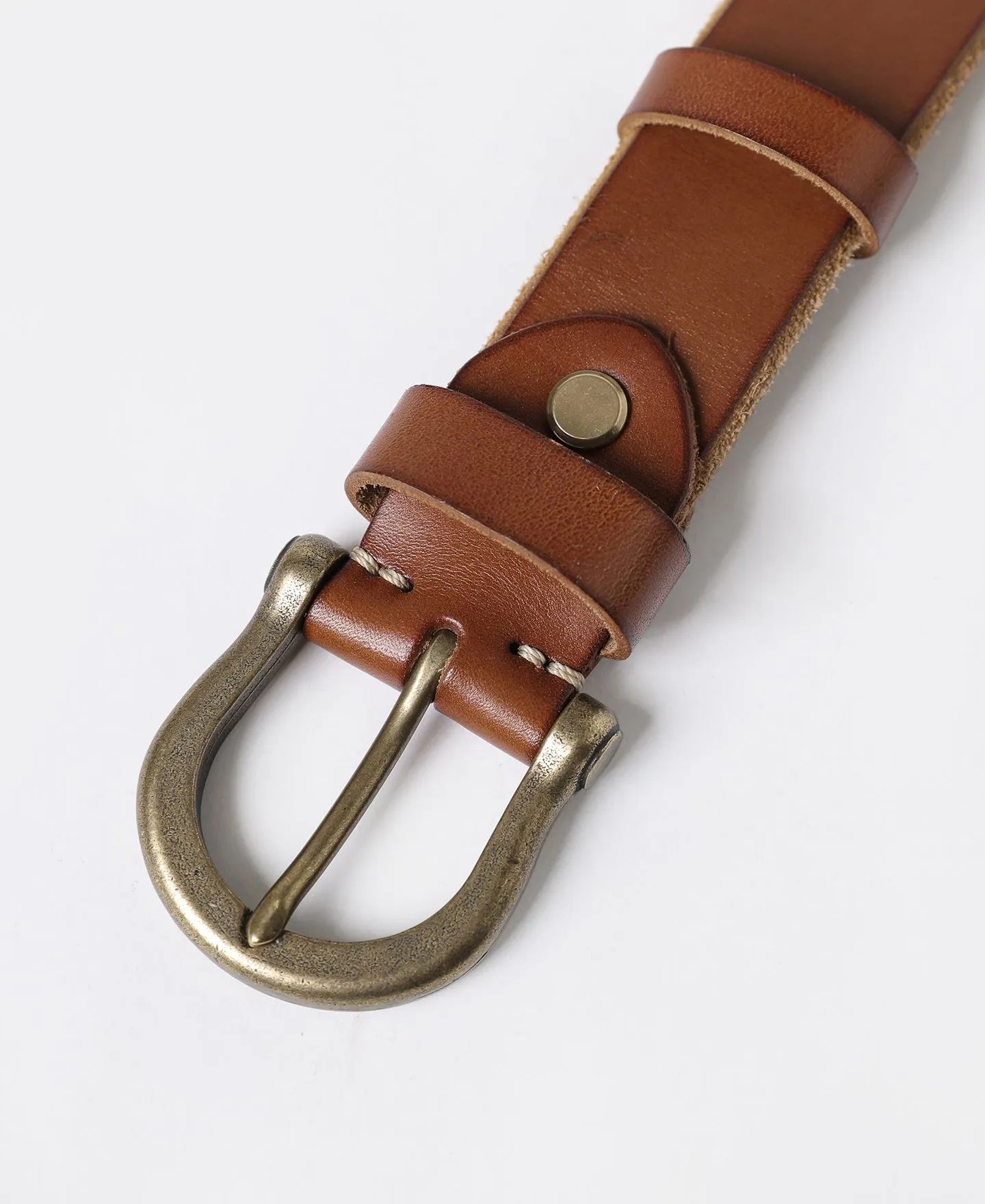 Horseshoe Buckle Leather Belt - Brown