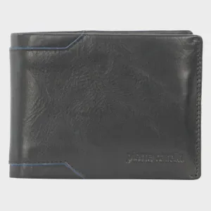 Italian Leather Men's Bifold Wallet: Geo Detailing - Black